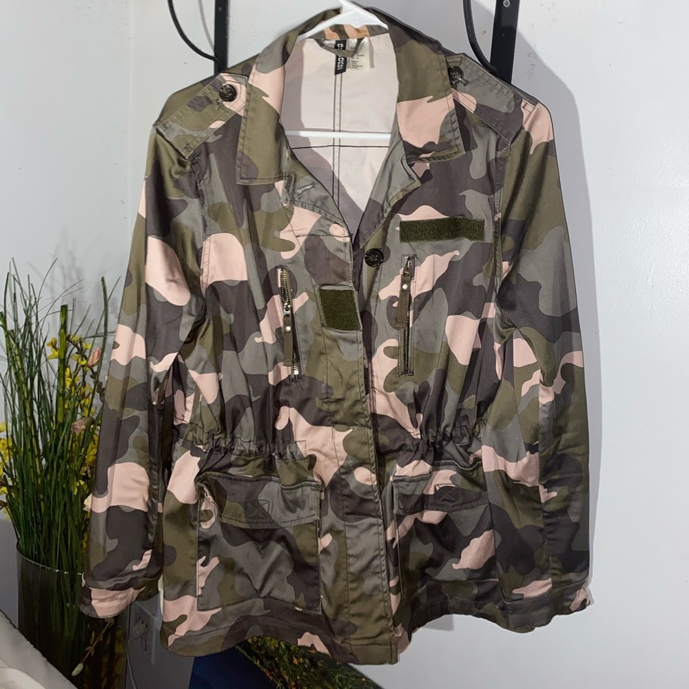 H & M green & pink army jacket